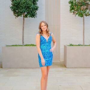 Sequin Embellished Mini Dress – Electric Blue